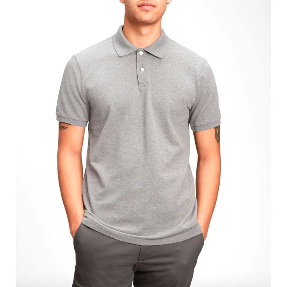 Men's Polo Shirt Casual Cotton Blend Short Sleeve Jersey T-Shirt Heather Grey